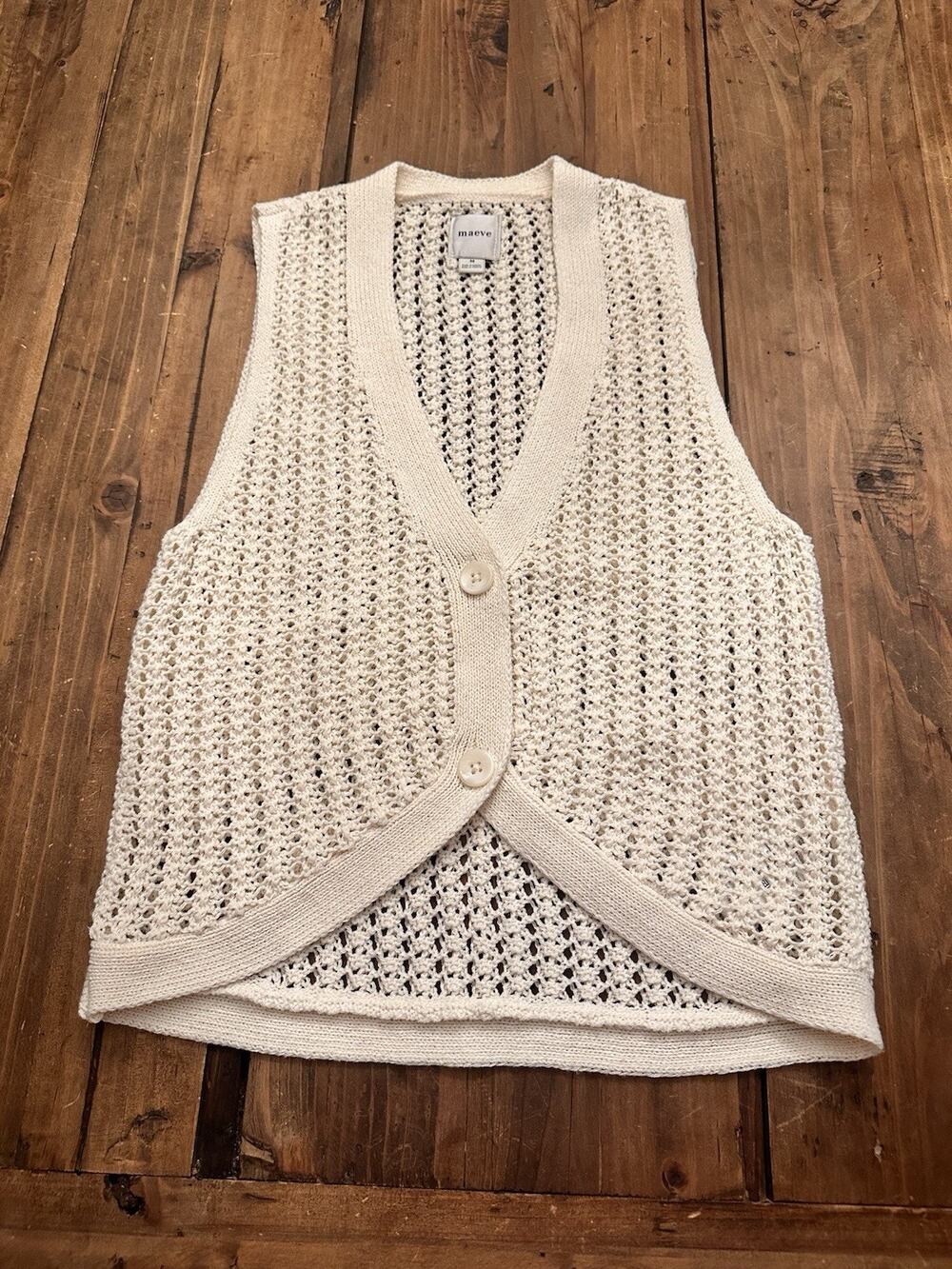 Maeve Anthropologie Knit Crochet Vest Size Medium Boho Festival Coastal